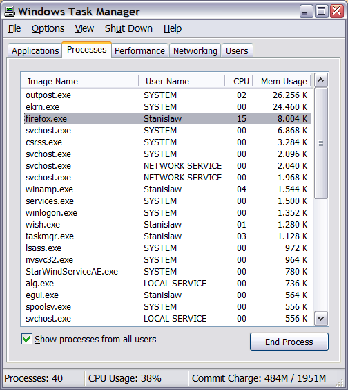 Screenshot do Windows Task Manager
