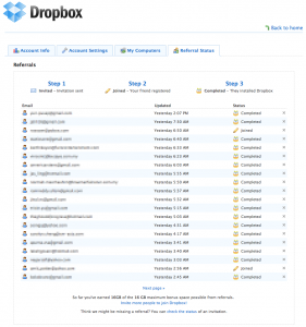 Página de Referrals do Dropbox